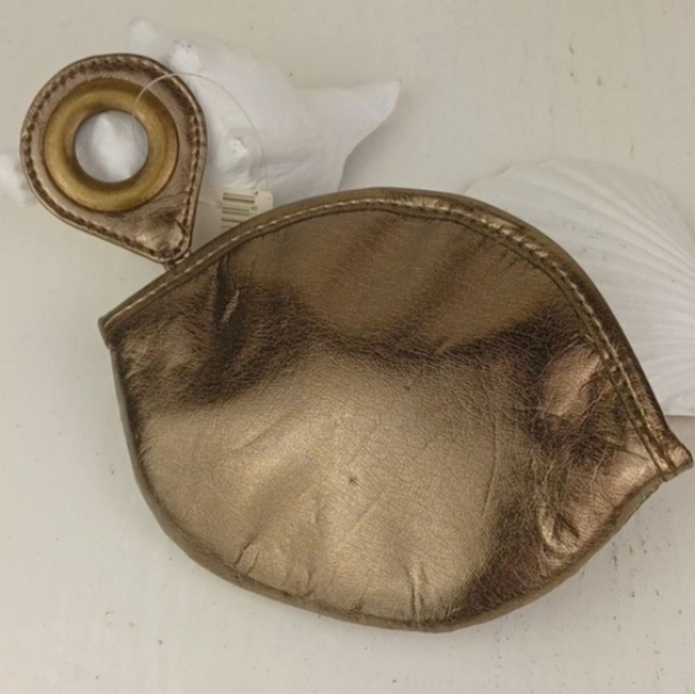 Metallic Leather-Like Mini Mod Bag With Modern Art Metal Loop Handle